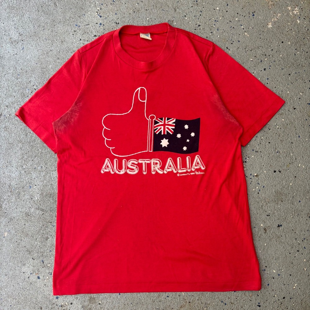 Vintage 1986 Australia Thumbs Up Flag T-Shirt Red Single Stitch L 22